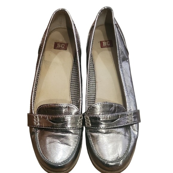 BC Footwear Shoes - Shiny Silver Dopamine Old Money Preppy Rich Mom Polished Penny Loafer Size 8.5